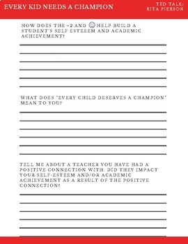 TED Video: Every Kid Needs Champion Worksheet | TpT