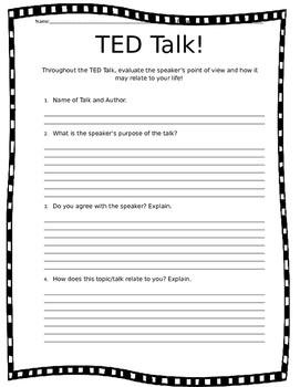 ted talk classroom worksheet talks questionnaire students questions grade middle school guide teacherspayteachers student teaching versatile viewer doc easy use