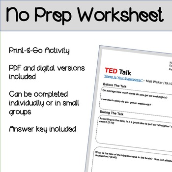 TED Talk Worksheet: Sleep Is Your Superpower (PDF and Google Slides)