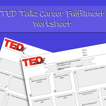 Preview of TED Talk Worksheet: Career Fulfillment (Distance Learning Friendly)