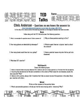 TED Talk Worksheet and Activity Pack - 03- Questions No One Knows The