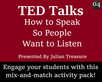 Preview of TED Talk Worksheet and Activity Pack -04- How to Speak so People Want to Listen