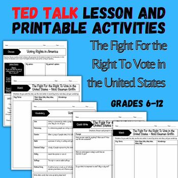 Preview of TED Talk Worksheets and Lesson Activities | The Fight for the Right to Vote