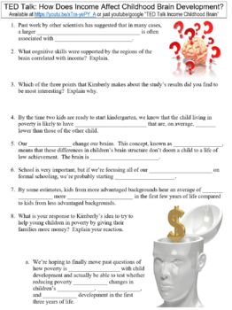 Preview of TED Talk worksheet: How Does Income Affect Childhood Brain Development?