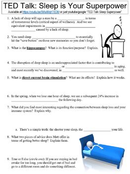 Preview of TED Talk worksheet: Sleep is Your Superpower