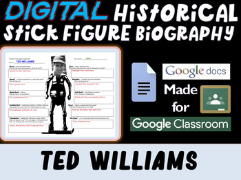 Preview of TED WILLIAMS - MAJOR LEAGUE BASEBALL LEGEND - Digital Stick Figure Biography