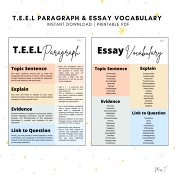 Preview of TEEL Paragraph & Essay Vocabulary Learning Guides in Pastel Rainbow