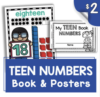 Preview of TEEN NUMBERS Book and Posters - Math Center - Kindergarten Worksheets