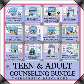 Preview of TEENAGER & ADULT THERAPY BUNDLE - Anger, Self Care, Goals,  CBT DBT