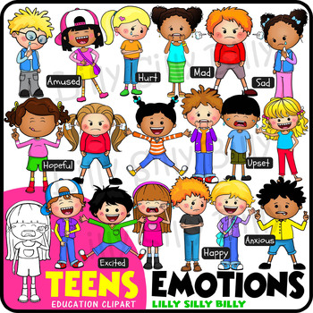 Preview of TEENS Emotions. Full Color & Black/white clipart.