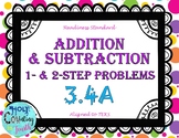 TEK 3.4A - Addition & Subtraction 1 & 2 Step Problems Task Cards