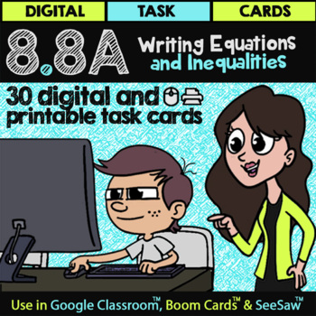 Preview of TEK 8.8A Writing Equations & Inequalities for Google Classroom™ & Boom Cards™