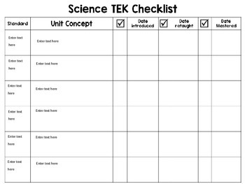 TEK & Common Core Editable Checklist (all grades) | TpT