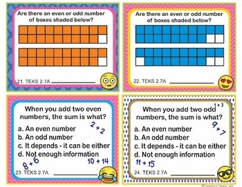 Math TEKS 2.7A Texas 2nd Grade Task Cards Odd and Even Numbers to 40