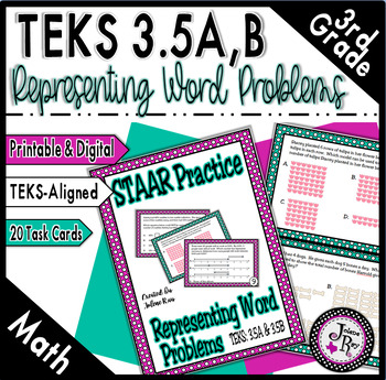 Preview of 3rd Grade Math STAAR Prep Word Problem Task Card Game / TEKS 3.5A, 3.5B