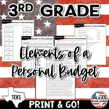 Preview of TEKS 3.5AB Economics: Create a Personal Budget | Texas 3rd Grade Social Studies