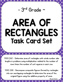 Preview of TEKS 3.6C, 3.6D Area of Rectangles Task Card Set