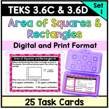 Preview of TEKS 3.6C and 3.6D Area of Rectangles and Squares - Task Cards