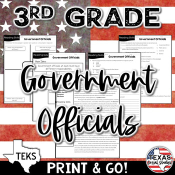 Preview of TEKS 3.7B Civics & Government: Government Officials | Texas 3rd Grade SS