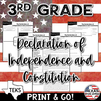 Preview of TEKS 3.8B Civics & Government: Declaration & Constitution  | Texas 3rd Grade SS