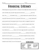 TEKS 3.9: Financial Literacy Vocab (Cloze/Fill-in-the-Blank)