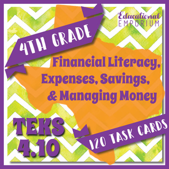 Preview of TEKS 4.10 Task Cards ⭐ Financial Literacy, Expenses, Savings, & Managing Money