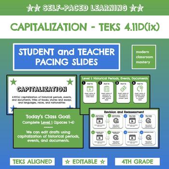 Preview of TEKS 4.11D(ix) Capitalization - Self-Pacing Slides | 4th Grade Writing
