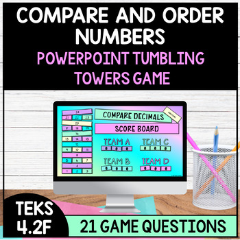 Preview of TEKS 4.2F Compare and Order Decimals PowerPoint Tumbling Towers Game