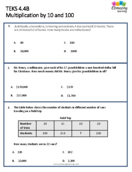 TEKS 4 4B Multiply by 10 and 100 STAAR Practice Worksheets TEKS Mastery