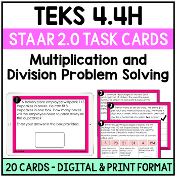 Preview of TEKS 4.4H Multiplication and Division Problem Solving - STAAR 2.0 Task Cards