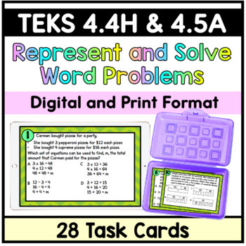 Preview of TEKS 4.4H and 4.5A Represent and Solve Word Problems Task Cards