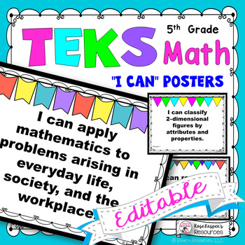 Preview of TEKS Posters 5th Grade Math I Can Statements