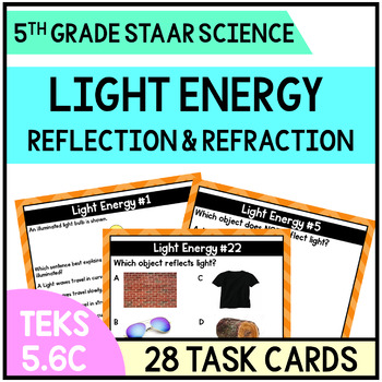 Preview of TEKS 5.6C Light Energy Reflection and Refraction - Task Cards