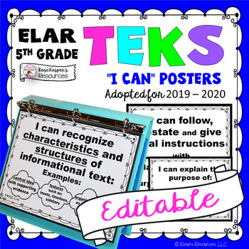 Preview of TEKS Posters 5th Grade Reading and Writing TEKS I Can Statements