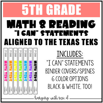 Preview of 5th Grade - Math & Reading - I Can Statements (TEKS)