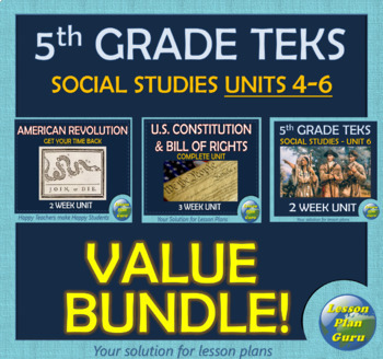 Preview of TEKS 5th Grade Social Studies | Units 4-6 | VALUE BUNDLE! | Google Apps!!