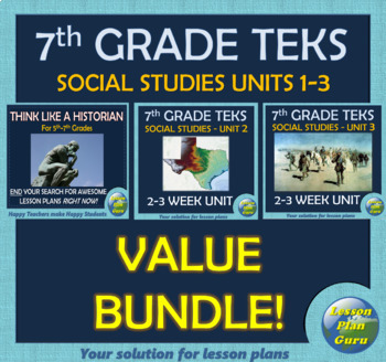 Preview of 7th Grade Texas History Units 1 to 3 VALUE Bundle: Google Apps & TEKS Aligned!
