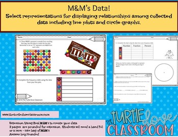Preview of M&M's Collecting data for  graphs, line plots, circle graphs, frequency tables