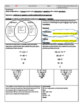 Preview of TEKS Based Order of Operations Guided Notes & Review