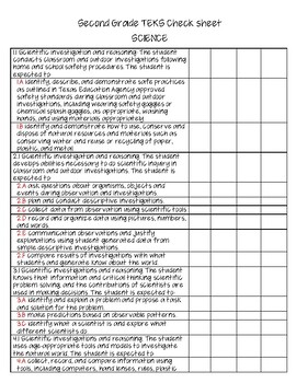 TEKS Checklist Second Grade Science 9 weeks by Loving Life in Kindergarten