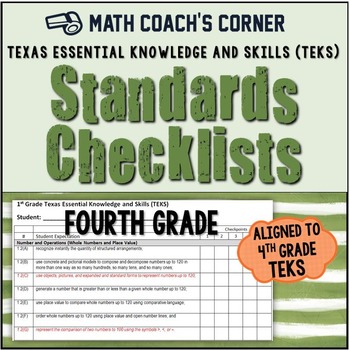 Preview of Math TEKS Checklists, 4th Grade