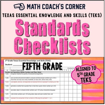 Preview of Math TEKS Checklists, 5th Grade