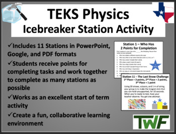 Preview of TEKS High School Physics Icebreaker Station Activity - Includes 11 Stations