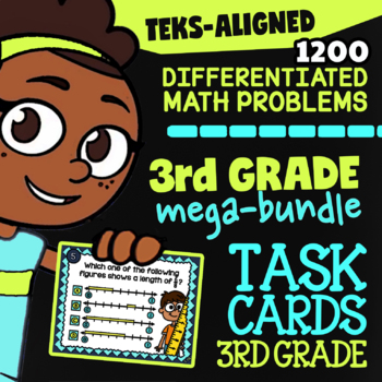 Preview of 3rd Grade STAAR Math Review Task Cards ★ 40 Sets Cover All TEKS Math Standards