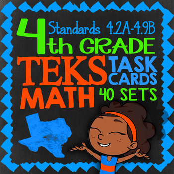 Preview of 4th Grade STAAR Math Review Task Cards ★ 41 Sets Cover All TEKS Math Standards