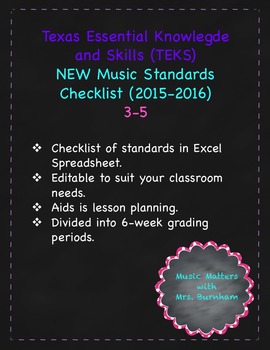Preview of TEKS (Texas Music Standards) Checklist 3-5
