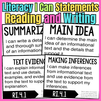 Preview of TEKS Posters 4th 5th Grades Reading Literacy and Writing TEKS I Can Statements