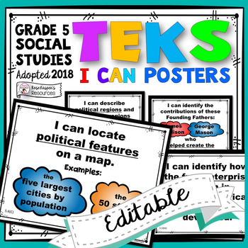 Preview of TEKS Posters 5th Grade Social Studies TEKS I Can Statements