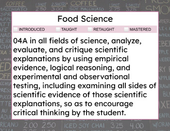 Preview of TEKS SE Cards - Food Science