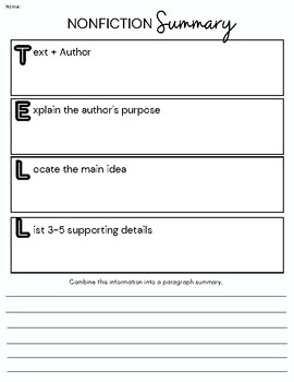 Preview of TELL Non-Fiction Summary Printable